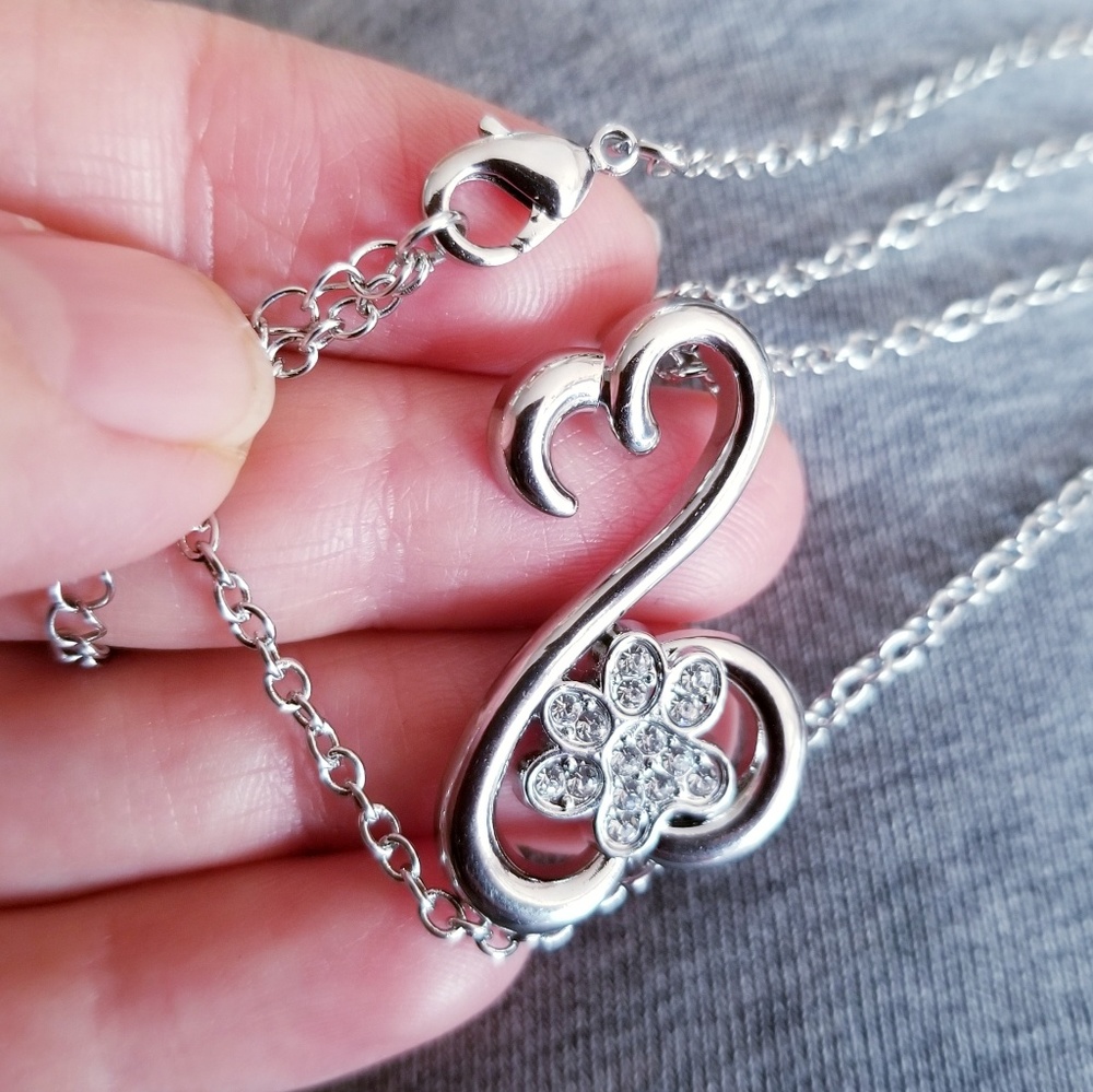Infinity Heart Dog Paw Pendant Necklace Silver - Picture 6 of 6